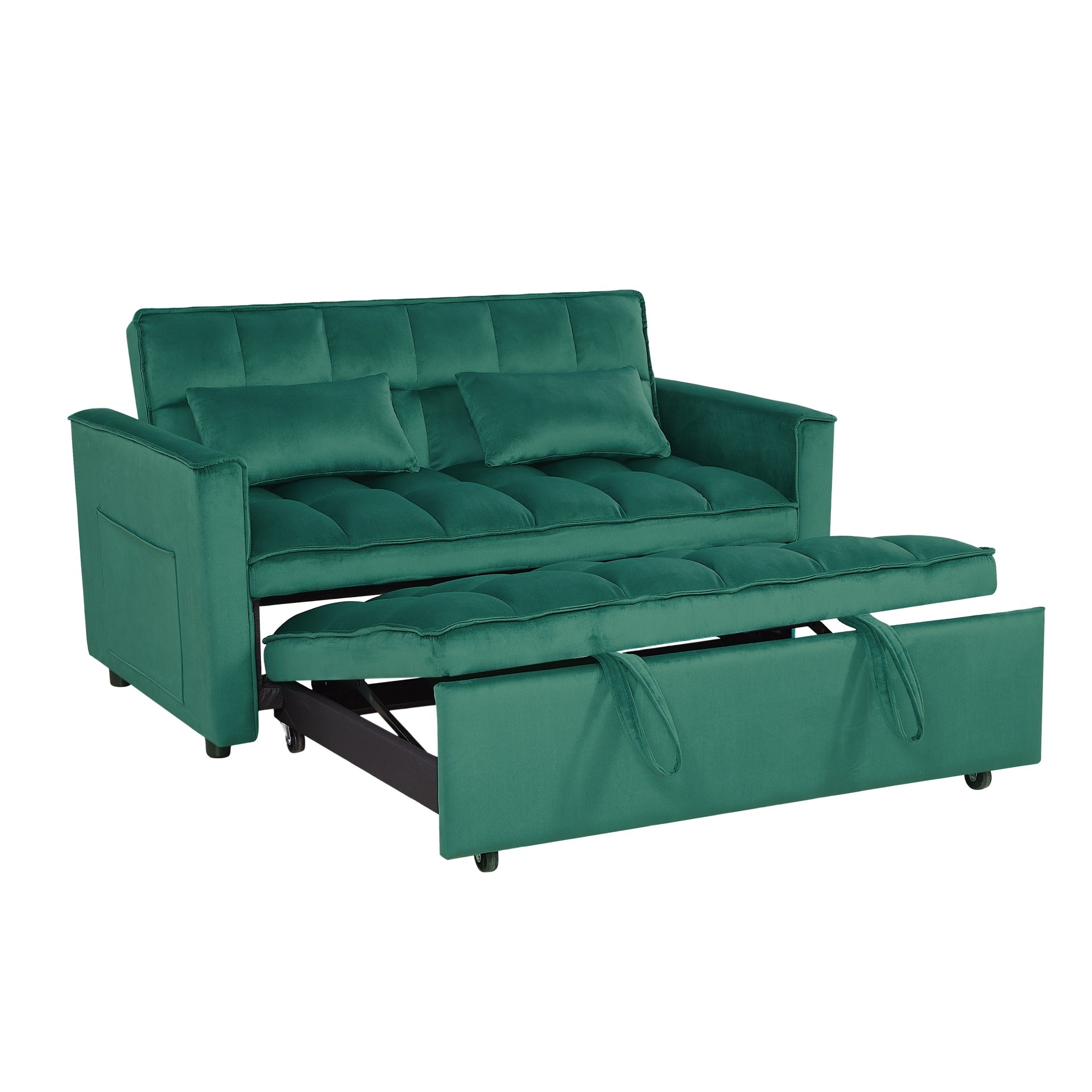 Modern 2-Seater Sofa, 54" Pull-Out Sleeper Sofa Bed for Living Room, Green
