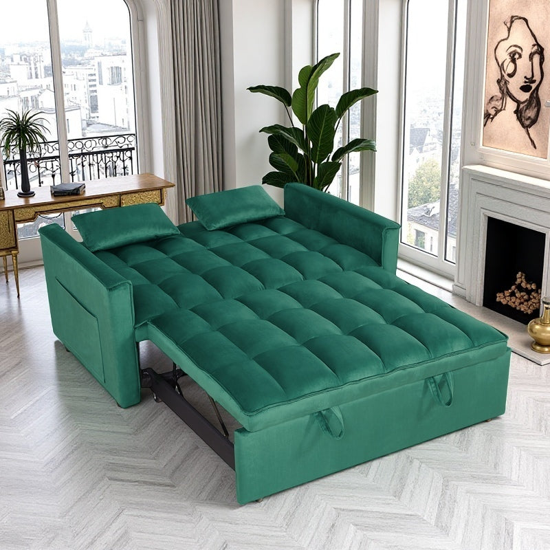 Modern 2-Seater Sofa, 54" Pull-Out Sleeper Sofa Bed for Living Room, Green