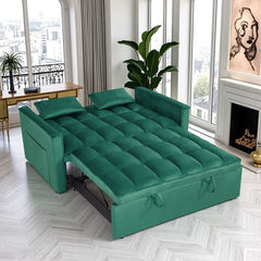 Modern 2-Seater Sofa, 54" Pull-Out Sleeper Sofa Bed for Living Room, Green
