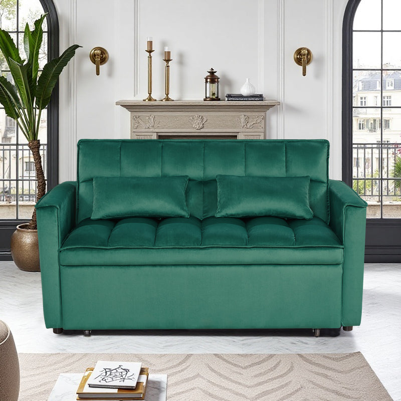 Modern 2-Seater Sofa, 54" Pull-Out Sleeper Sofa Bed for Living Room, Green