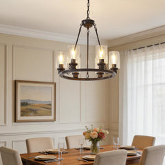 23.62'' Modern 6-Light Black Wagon Wheel Chandelier With Light(No Bulbs) For Bedroom Bathroom,Living Room--E26--Coffee Brown