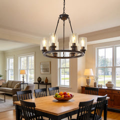 23.62'' Modern 6-Light Black Wagon Wheel Chandelier With Light(No Bulbs) For Bedroom Bathroom,Living Room--E26--Coffee Brown