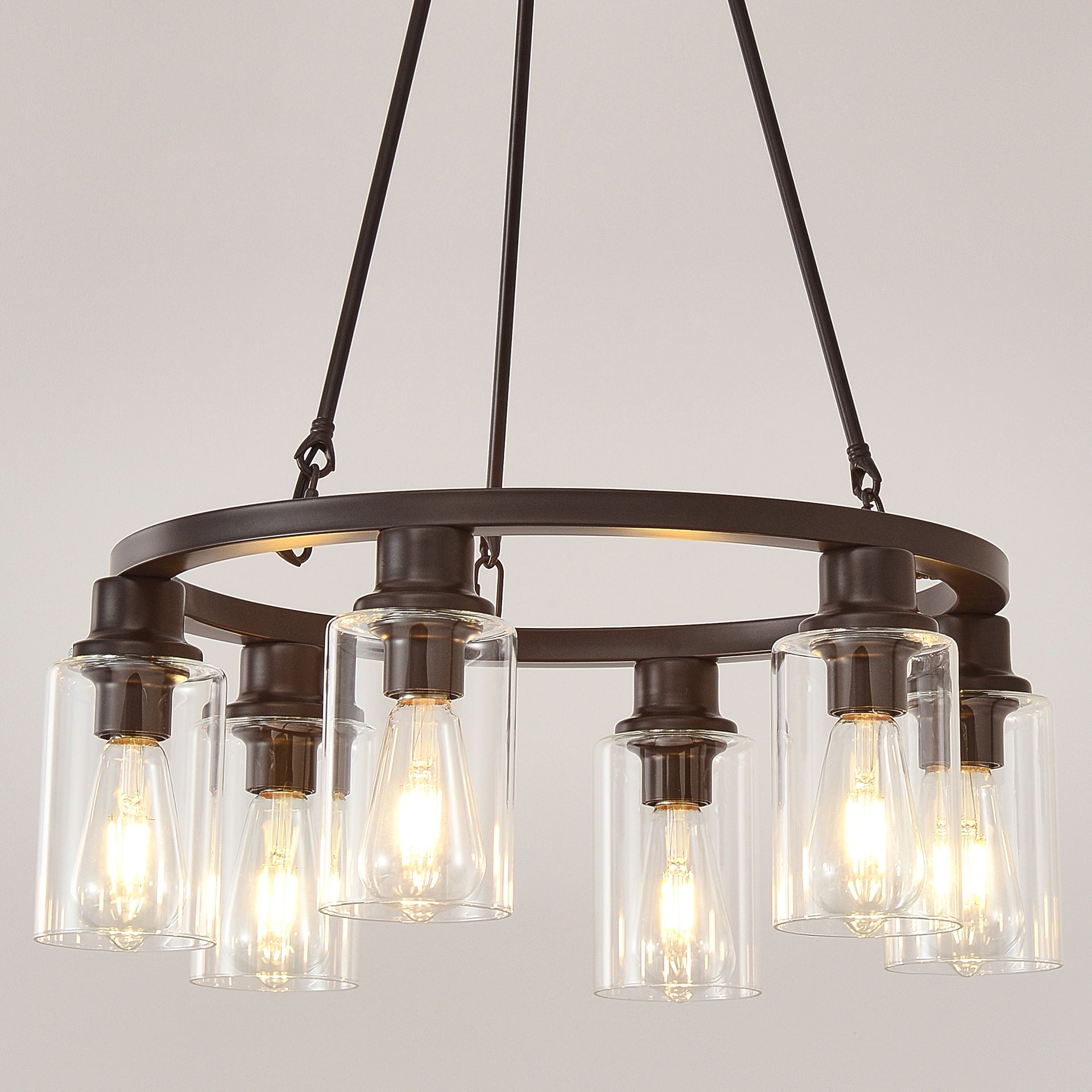 23.62'' Modern 6-Light Black Wagon Wheel Chandelier With Light(No Bulbs) For Bedroom Bathroom,Living Room--E26--Coffee Brown