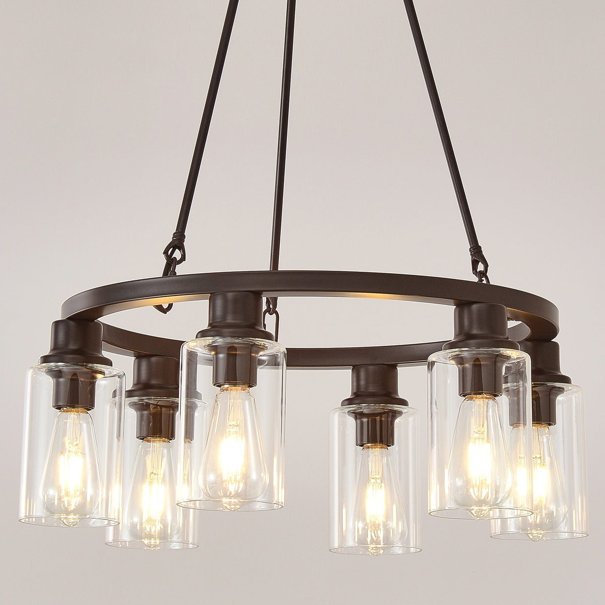 23.62'' Modern 6-Light Black Wagon Wheel Chandelier With Light(No Bulbs) For Bedroom Bathroom,Living Room--E26--Coffee Brown