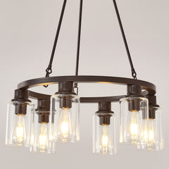 23.62'' Modern 6-Light Black Wagon Wheel Chandelier With Light(No Bulbs) For Bedroom Bathroom,Living Room--E26--Coffee Brown