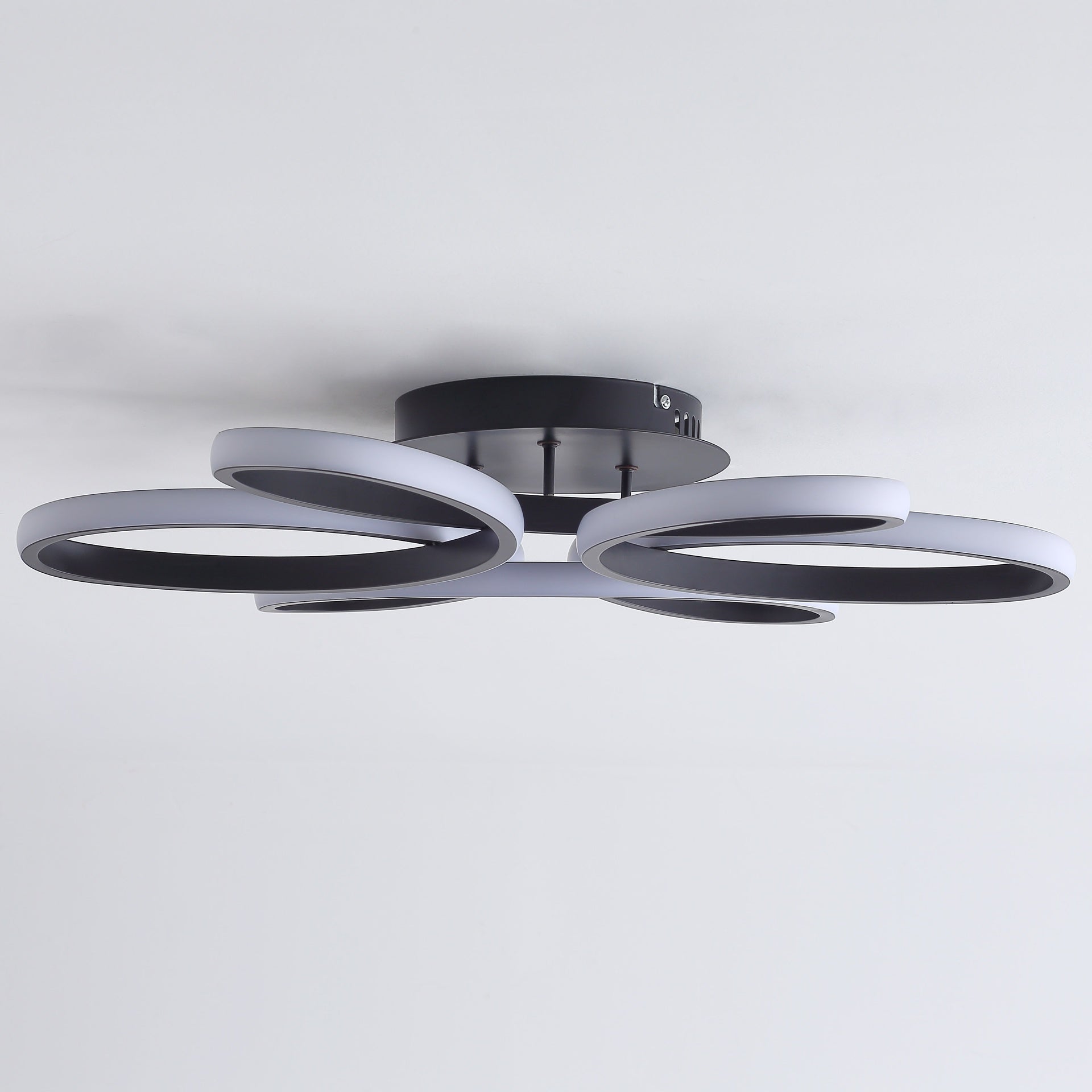 23 inch Modern LED Ceiling Light, 6 Rings Flower Flush Mount Light Fixture with Remote Control Black Dimmable Ceiling Lamp for Living Room, Bedroom, Dining Room, Hallway, Kitchen