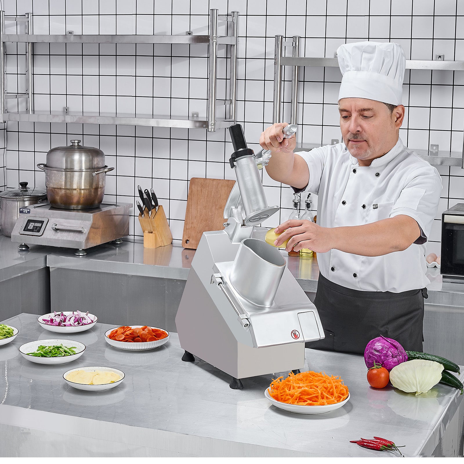 Food Processor Vegetable Chopper w/ 6 Blades Food-Grade Stainless Steel Blender