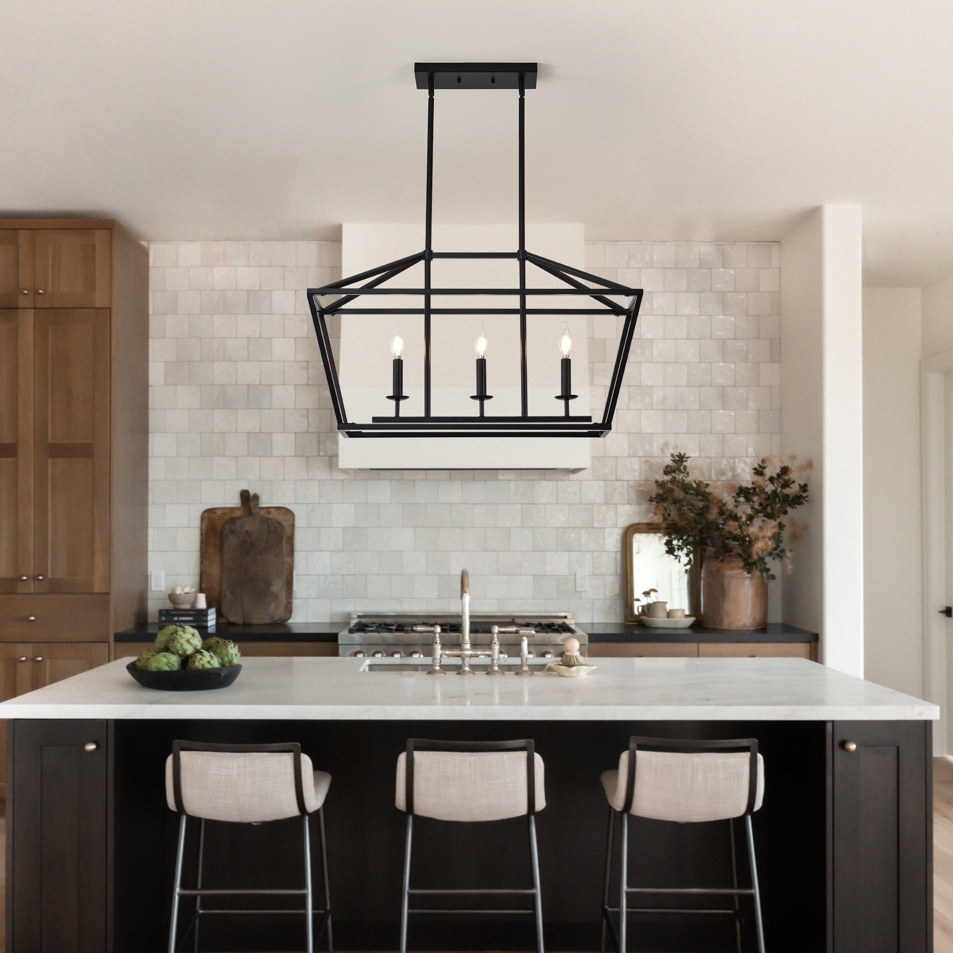 3-Light Farmhouse Kitchen Island Lighting,5 Light Industrial Linear Chandelier for Dining Room Metal Matte Black Finish Hanging Pendant Light Fixture for Bedroom Living Room Hallway Conference Room