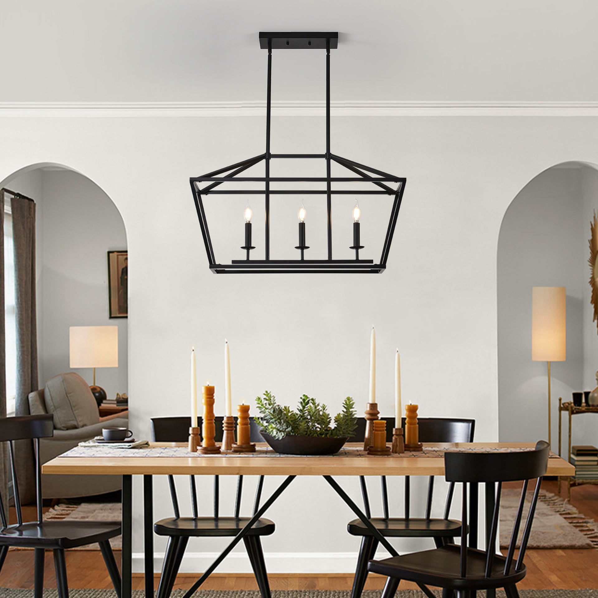 3-Light Farmhouse Kitchen Island Lighting,5 Light Industrial Linear Chandelier for Dining Room Metal Matte Black Finish Hanging Pendant Light Fixture for Bedroom Living Room Hallway Conference Room