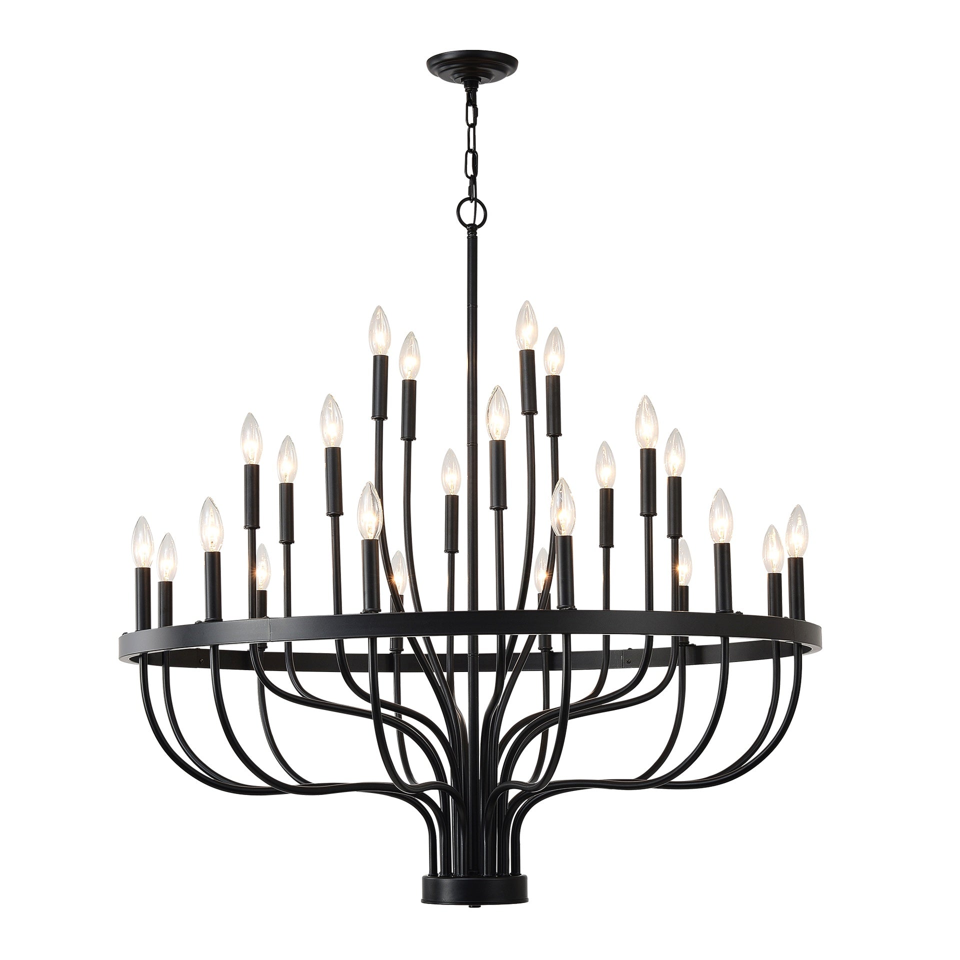 36-Light Black Chandelier Industrial Iron Candle Chandelier Modern Suspended Farmhouse Chandeliers Pendant Light Fixtures for Dining Room Bedroom Living Room Kitchen Island Foyer E12 Bulb (NO Include)