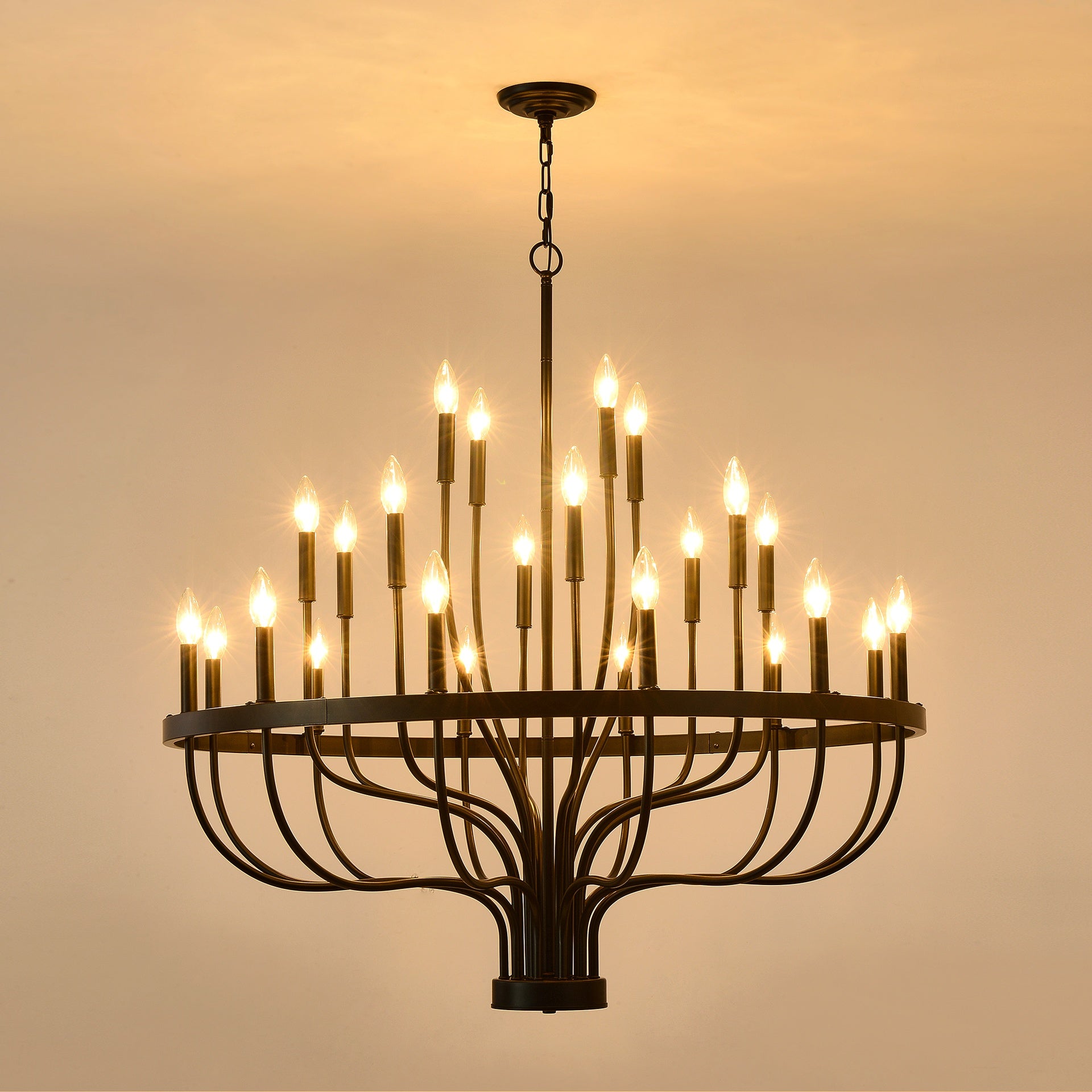 36-Light Black Chandelier Industrial Iron Candle Chandelier Modern Suspended Farmhouse Chandeliers Pendant Light Fixtures for Dining Room Bedroom Living Room Kitchen Island Foyer E12 Bulb (NO Include)