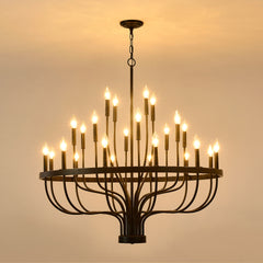 36-Light Black Chandelier Industrial Iron Candle Chandelier Modern Suspended Farmhouse Chandeliers Pendant Light Fixtures for Dining Room Bedroom Living Room Kitchen Island Foyer E12 Bulb (NO Include)