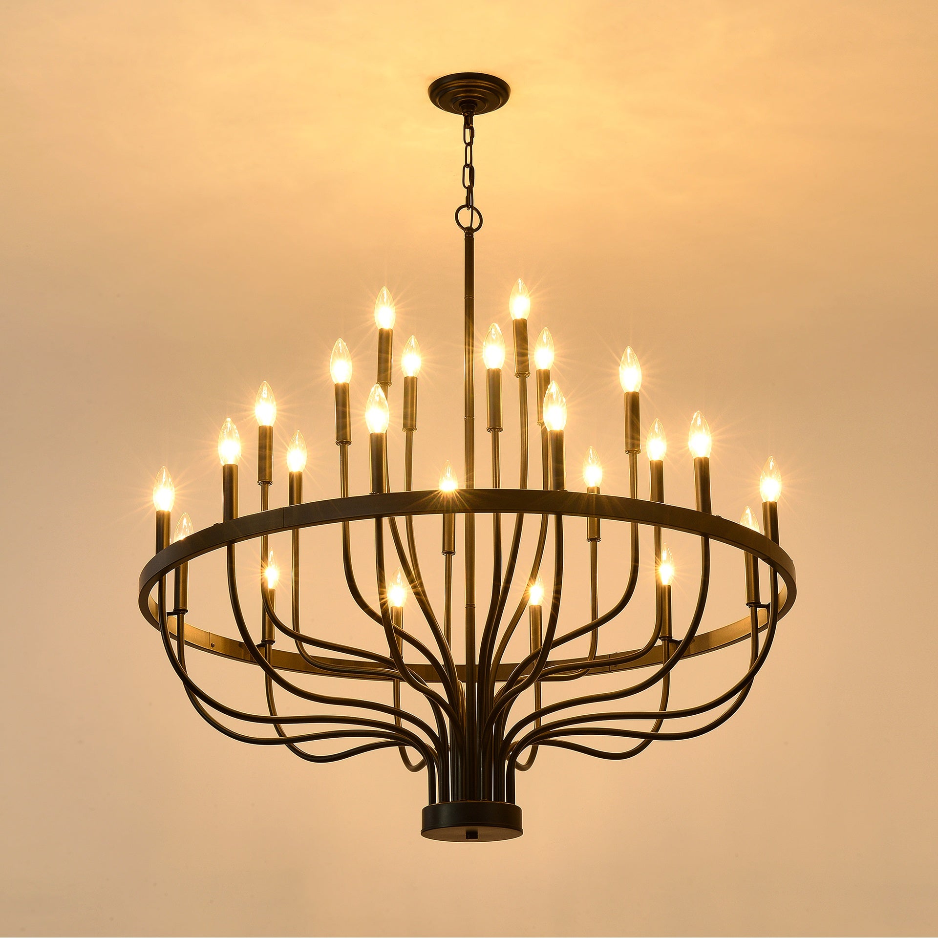 36-Light Black Chandelier Industrial Iron Candle Chandelier Modern Suspended Farmhouse Chandeliers Pendant Light Fixtures for Dining Room Bedroom Living Room Kitchen Island Foyer E12 Bulb (NO Include)