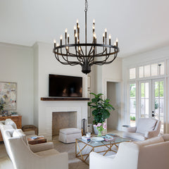 24-Light Black Chandelier Industrial Iron Candle Chandelier Modern Suspended Farmhouse Chandeliers Pendant Light Fixtures for Dining Room Bedroom Living Room Kitchen Island Foyer E12 Bulb (NO Include)