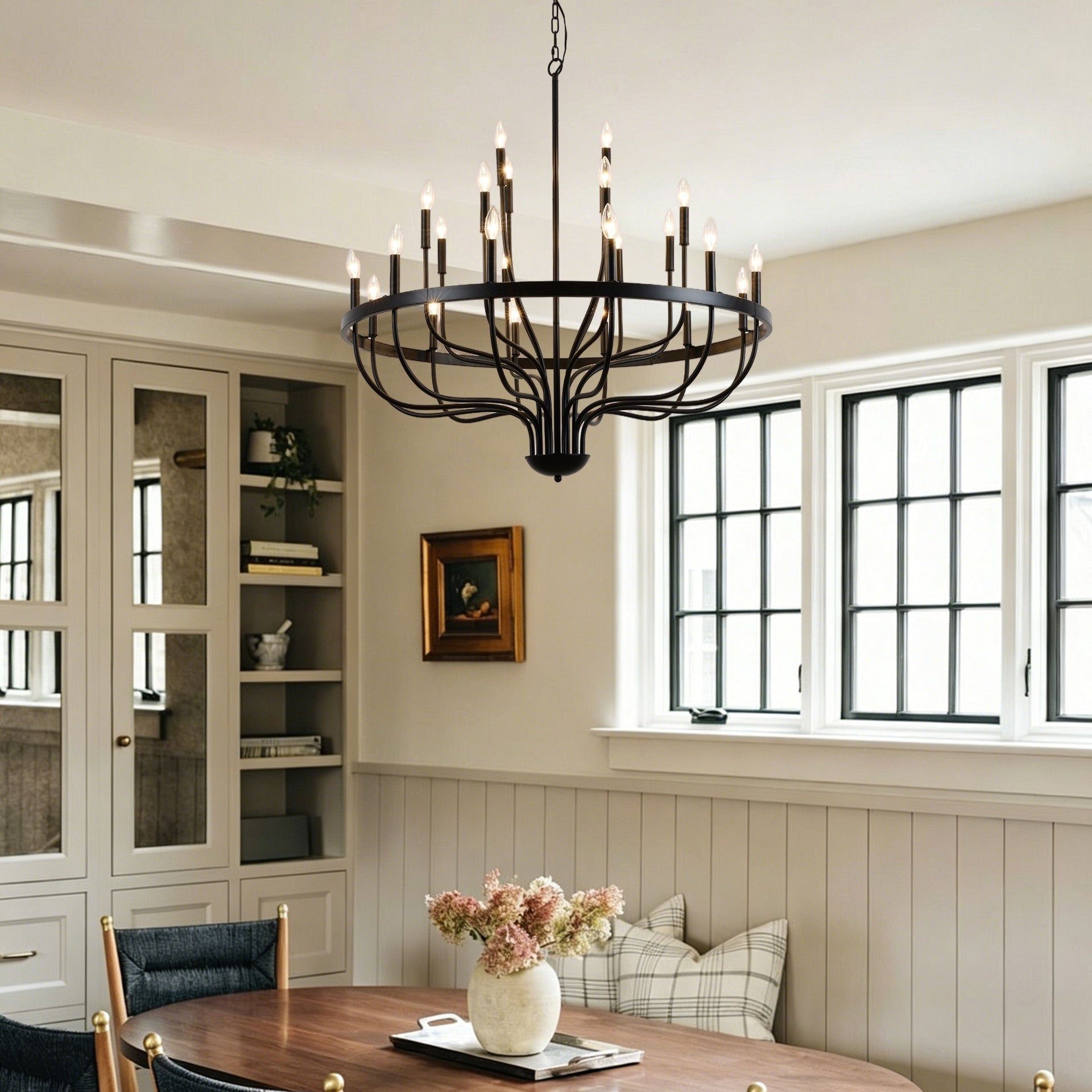 24-Light Black Chandelier Industrial Iron Candle Chandelier Modern Suspended Farmhouse Chandeliers Pendant Light Fixtures for Dining Room Bedroom Living Room Kitchen Island Foyer E12 Bulb (NO Include)