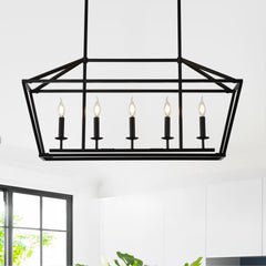5-Light Farmhouse Kitchen Island Lighting,5 Light Industrial Linear Chandelier for Dining Room Metal Matte Black Finish Hanging Pendant Light Fixture for Bedroom Living Room Hallway Conference Room