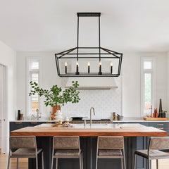 7-Light Farmhouse Kitchen Island Lighting,5 Light Industrial Linear Chandelier for Dining Room Metal Matte Black Finish Hanging Pendant Light Fixture for Bedroom Living Room Hallway Conference Room