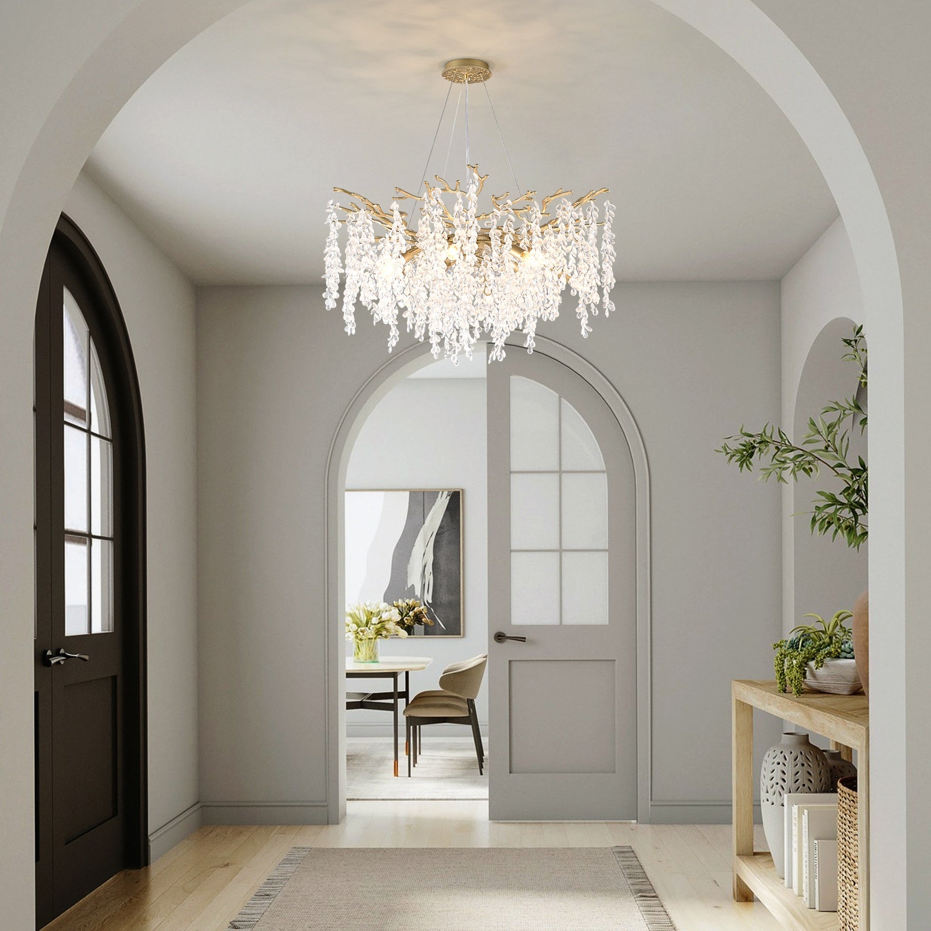 10-Light Chandelier Grape Crystal Ceiling Lamp, 10-Lights Modern Farmhouse Ceiling Ceiling Hanging Light Fixture , for Dining Room, Kitchen Island--NO INCLUDED BULBS--GOLD