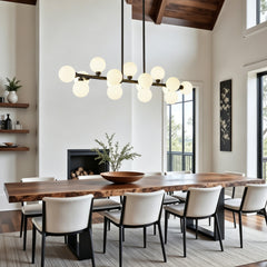 Pendant Lamp with Opal Glass Shade, 16-Lights Modern Farmhouse Ceiling Pendant Hanging Light Fixture Over Table, for Dining Room, Kitchen Island--NO INCLUDED BULBS--Matte Black+Opal