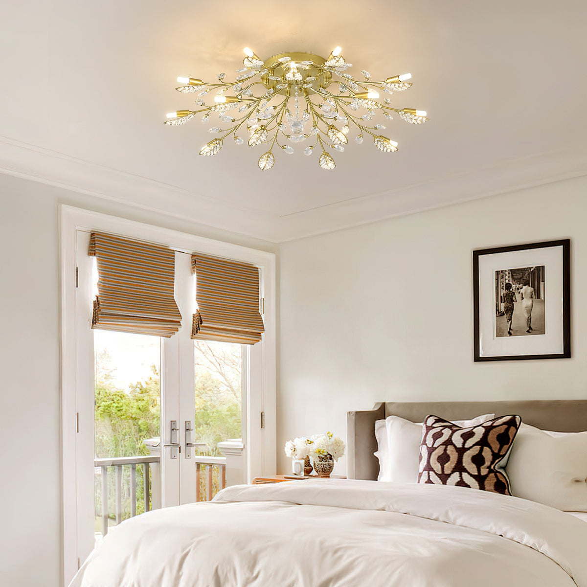 15-Light Chandelier Crystal Ceiling Lamp, 15-Lights Modern Farmhouse Ceiling Ceiling Hanging Light Fixture Over Table, for Dining Room, Kitchen Island--NO INCLUDED BULBS--GOLD