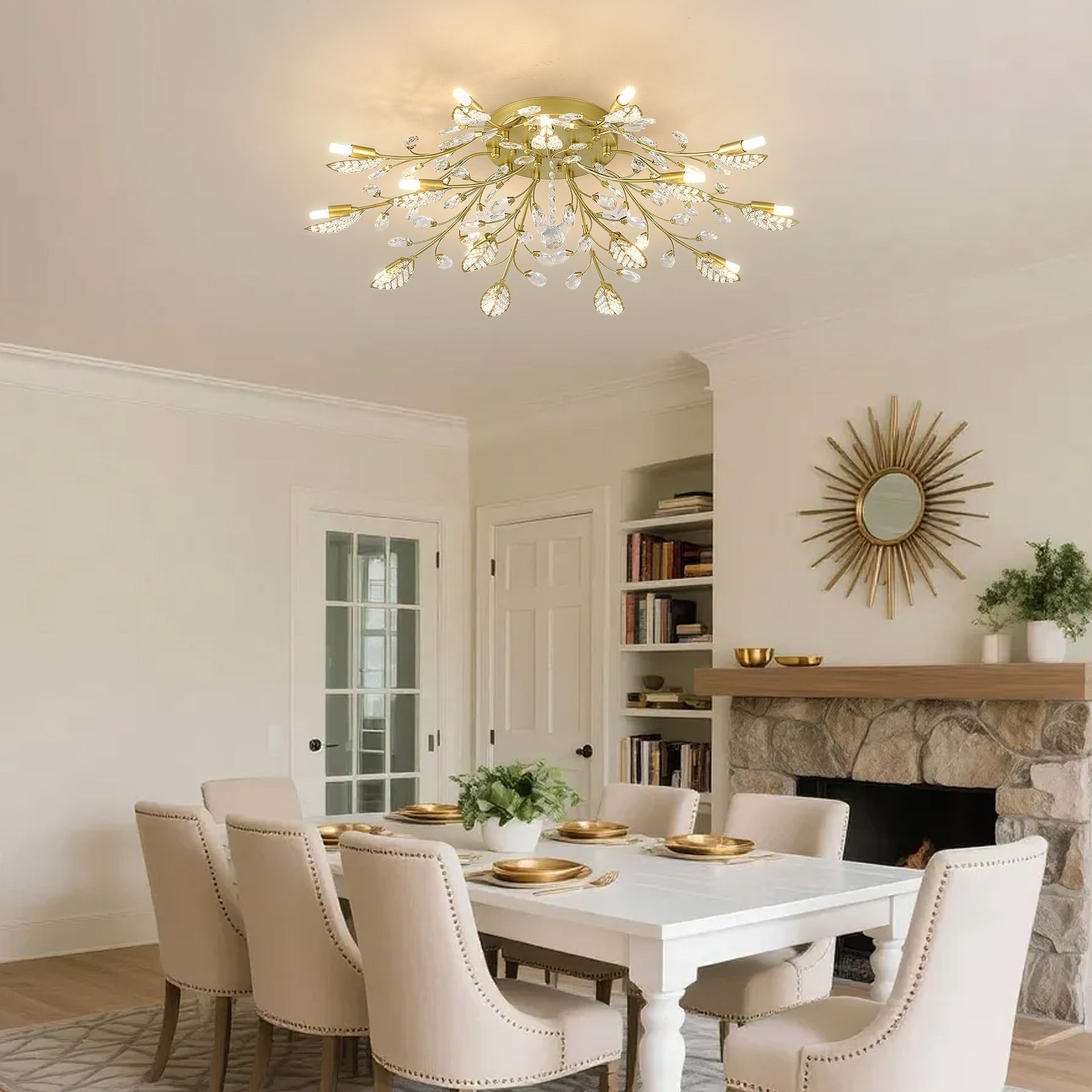 15-Light Chandelier Crystal Ceiling Lamp, 15-Lights Modern Farmhouse Ceiling Ceiling Hanging Light Fixture Over Table, for Dining Room, Kitchen Island--NO INCLUDED BULBS--GOLD