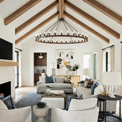 53.15 INCH Wood Wagon Wheel Chandelier Modern Farmhouse  Pendant Light 30-Light Ceiling Hanging Lighting Fixtures for Living Room Dining Room Kitchen Island Foyer--NO INCLUDED BULBS-WOOD + Matte Black
