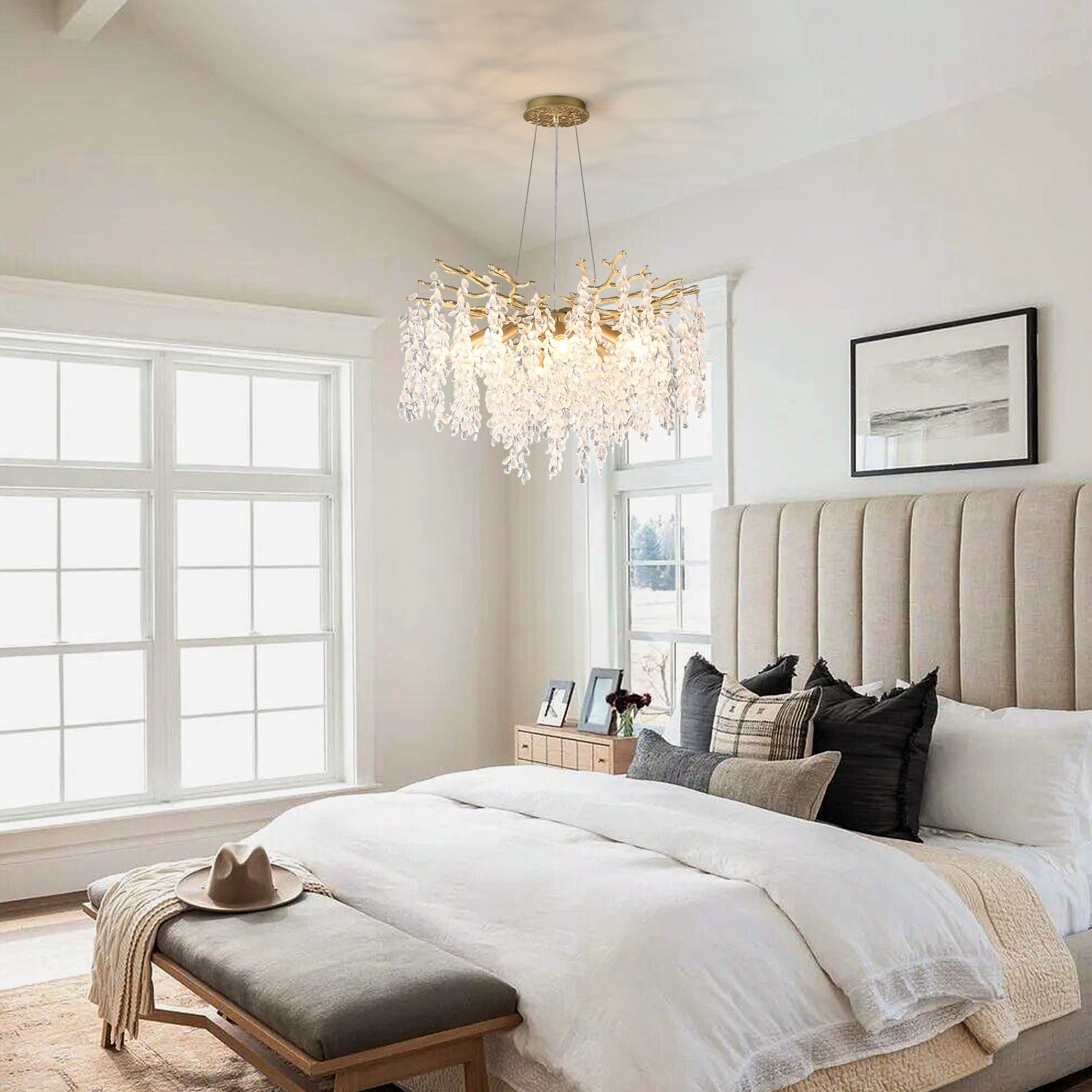 8-Light Chandelier Grape Crystal Ceiling Lamp, 8-Lights Modern Farmhouse Ceiling Ceiling Hanging Light Fixture , for Dining Room, Kitchen Island--NO INCLUDED BULBS--GOLD
