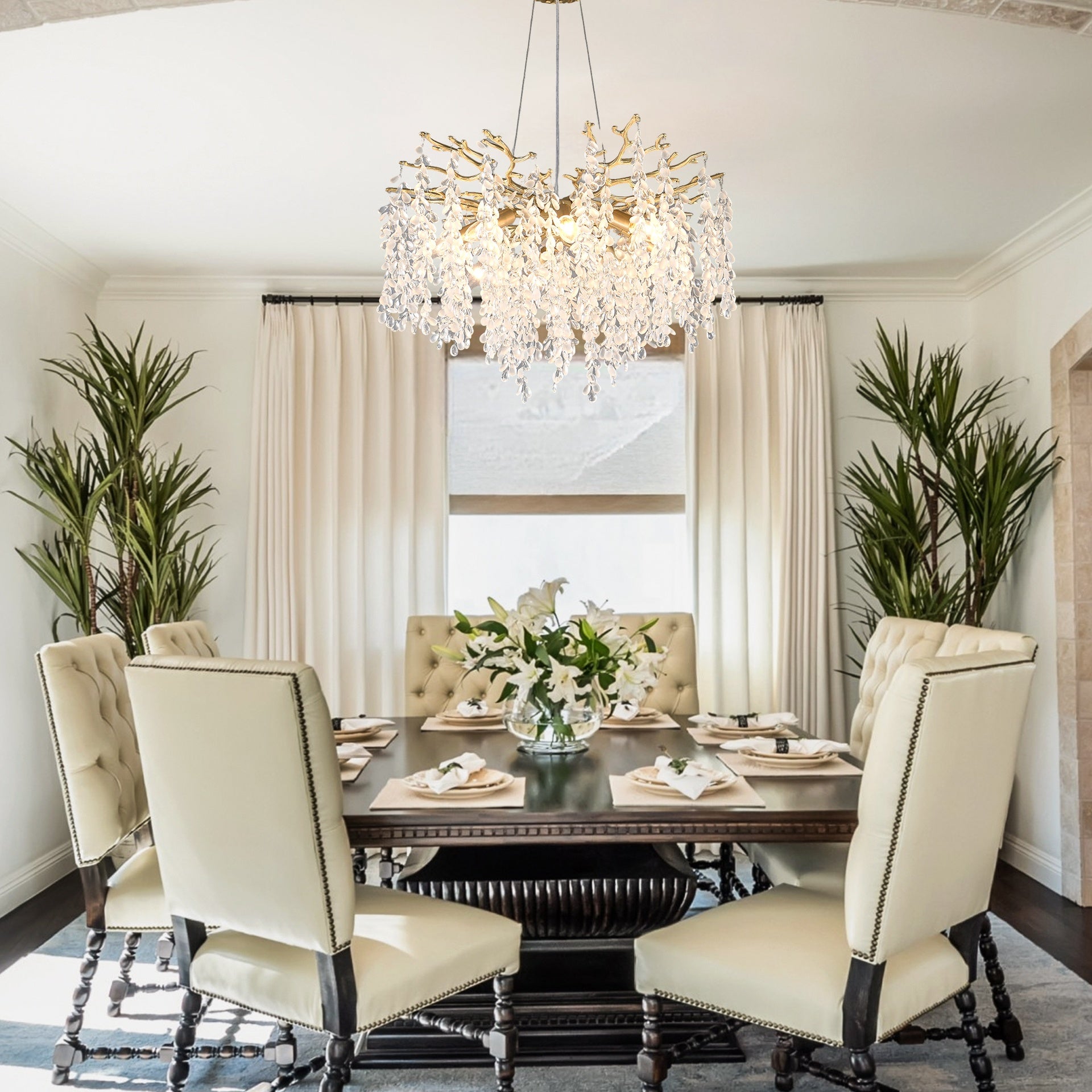 8-Light Chandelier Grape Crystal Ceiling Lamp, 8-Lights Modern Farmhouse Ceiling Ceiling Hanging Light Fixture , for Dining Room, Kitchen Island--NO INCLUDED BULBS--GOLD