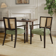 ARM DINING CHAIR(dark brown+green) Set of 2