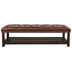 Bedroom End of Bed Bench Tufted Upholstered End of Bed Bench End of Bed Entrance Shoe Bench, 60" with Nailhead Trim and Shelf Bedroom Upholstered Leather Bench Living Room Shoe Rack Footstool (brown)