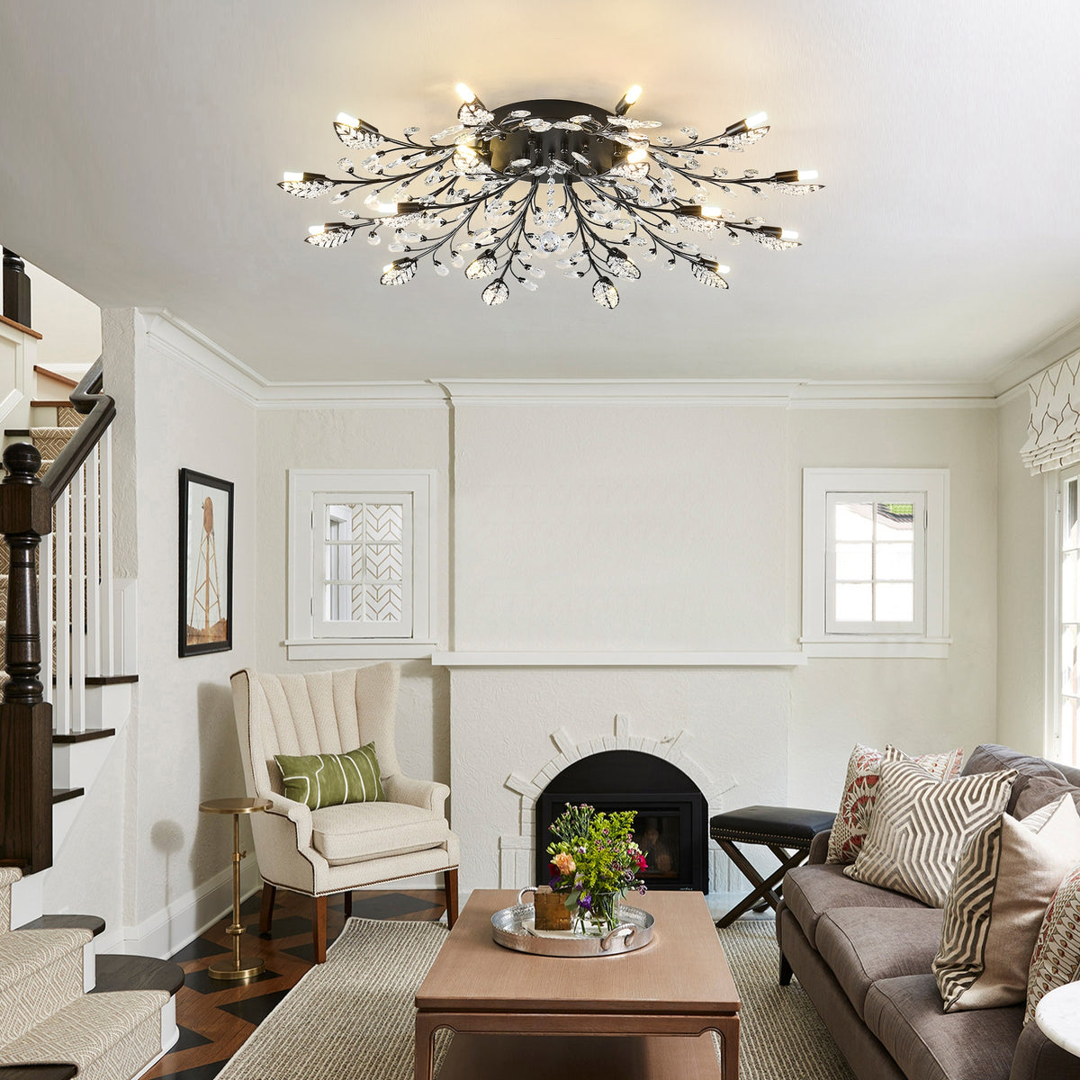 18-Light Chandelier Crystal Ceiling Lamp, 18-Lights Modern Farmhouse Ceiling Ceiling Hanging Light Fixture Over Table, for Dining Room, Kitchen Island--NO INCLUDED BULBS--Matte Black