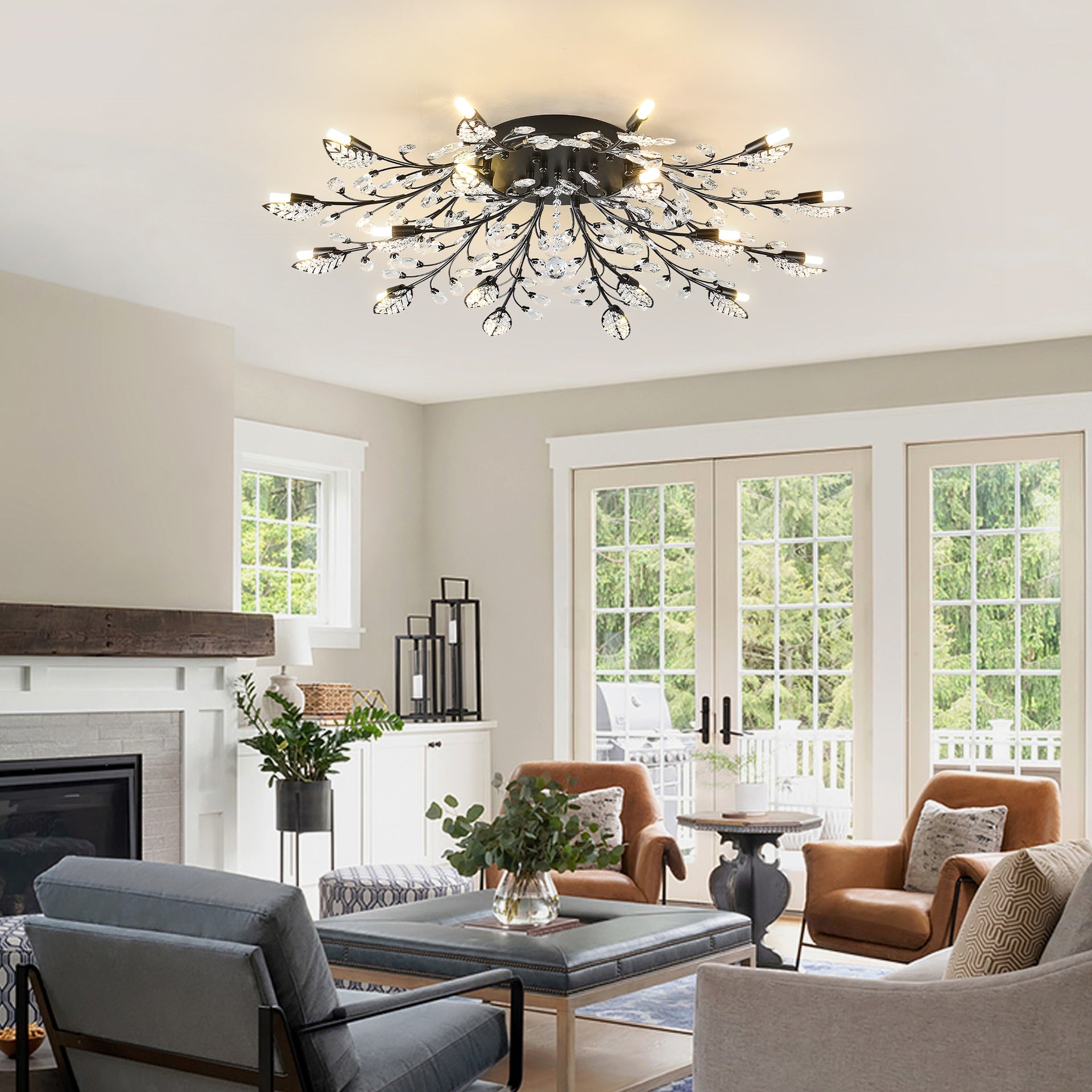 18-Light Chandelier Crystal Ceiling Lamp, 18-Lights Modern Farmhouse Ceiling Ceiling Hanging Light Fixture Over Table, for Dining Room, Kitchen Island--NO INCLUDED BULBS--Matte Black