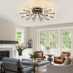 18-Light Chandelier Crystal Ceiling Lamp, 18-Lights Modern Farmhouse Ceiling Ceiling Hanging Light Fixture Over Table, for Dining Room, Kitchen Island--NO INCLUDED BULBS--Matte Black