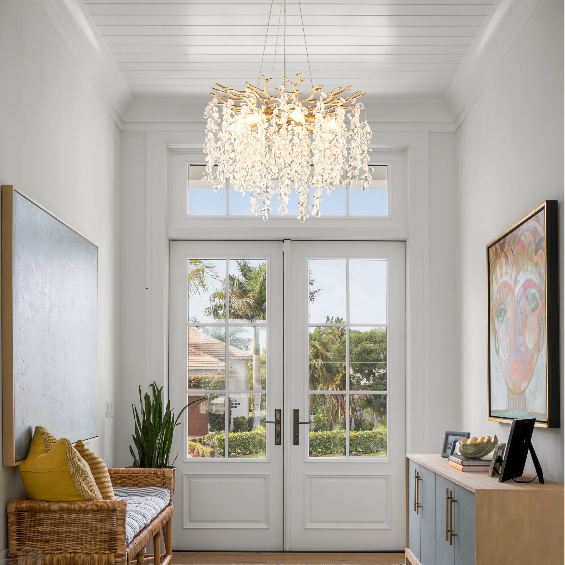 6-Light Chandelier Crystal Ceiling Lamp, 6-Lights Modern Farmhouse Ceiling Ceiling Hanging Light Fixture , for Dining Room, Kitchen Island--NO INCLUDED BULBS--GOLD