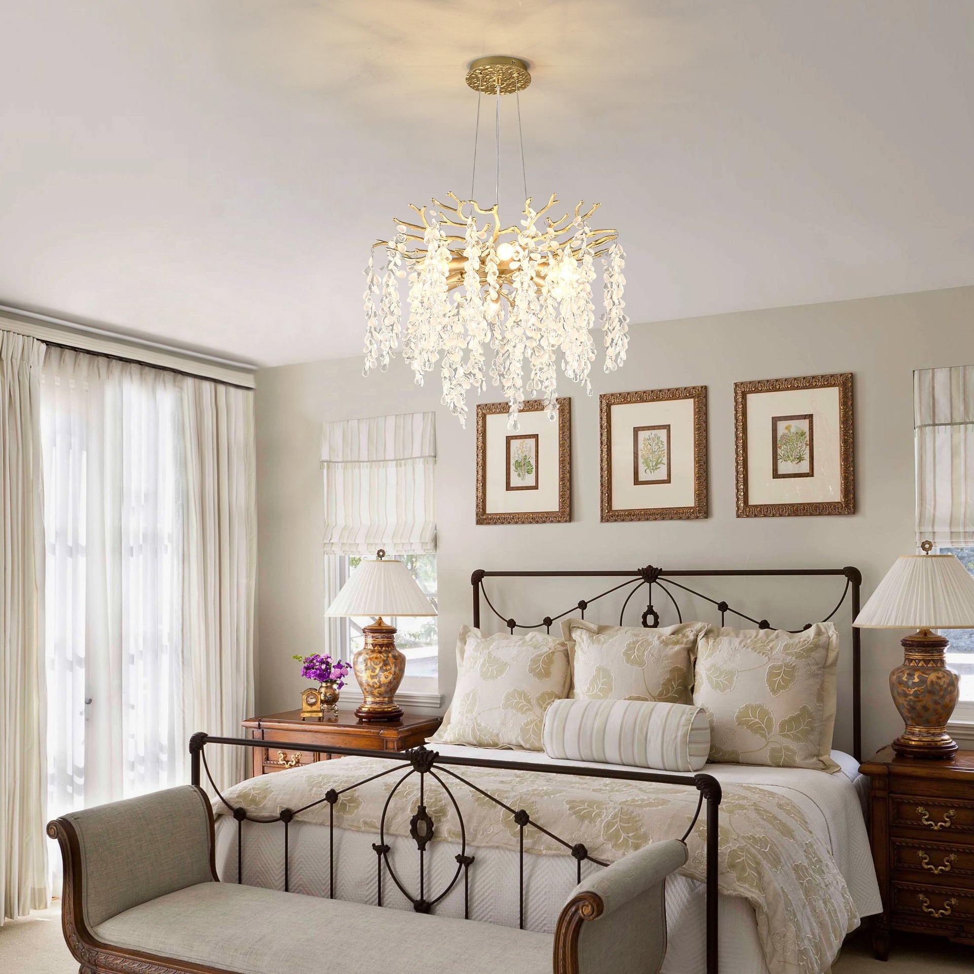 6-Light Chandelier Crystal Ceiling Lamp, 6-Lights Modern Farmhouse Ceiling Ceiling Hanging Light Fixture , for Dining Room, Kitchen Island--NO INCLUDED BULBS--GOLD