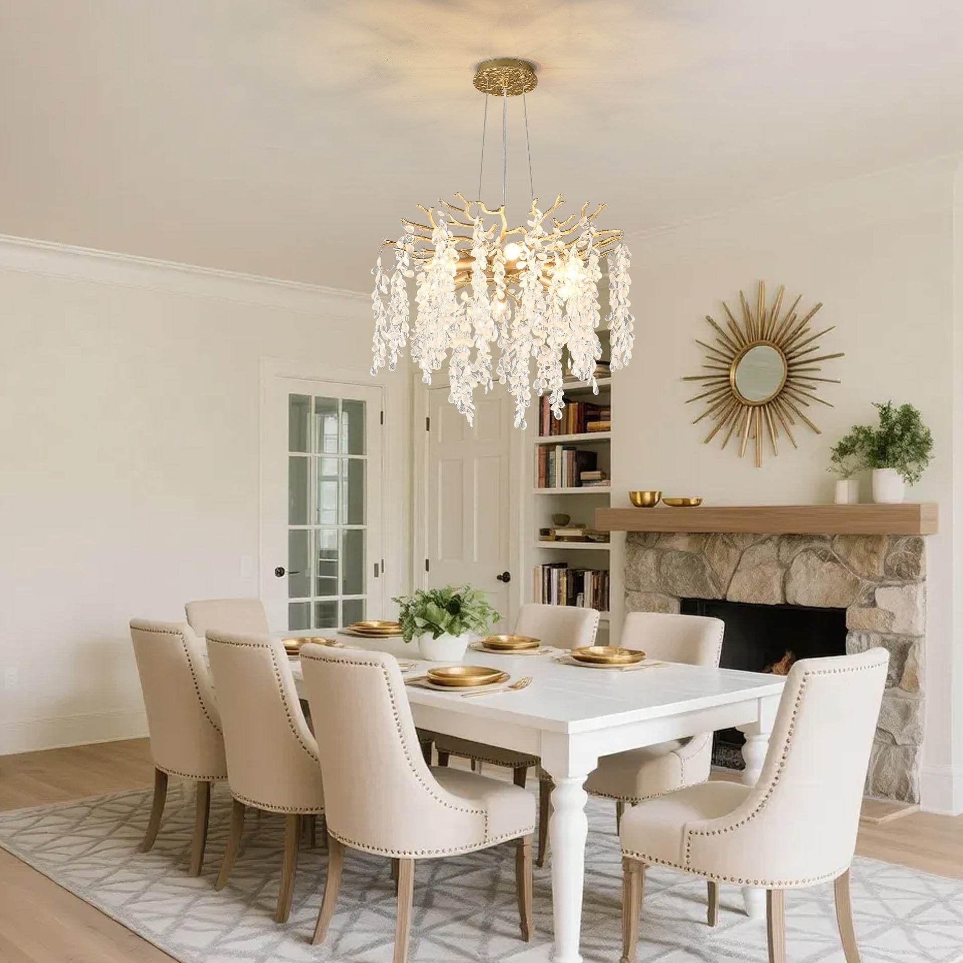6-Light Chandelier Crystal Ceiling Lamp, 6-Lights Modern Farmhouse Ceiling Ceiling Hanging Light Fixture , for Dining Room, Kitchen Island--NO INCLUDED BULBS--GOLD