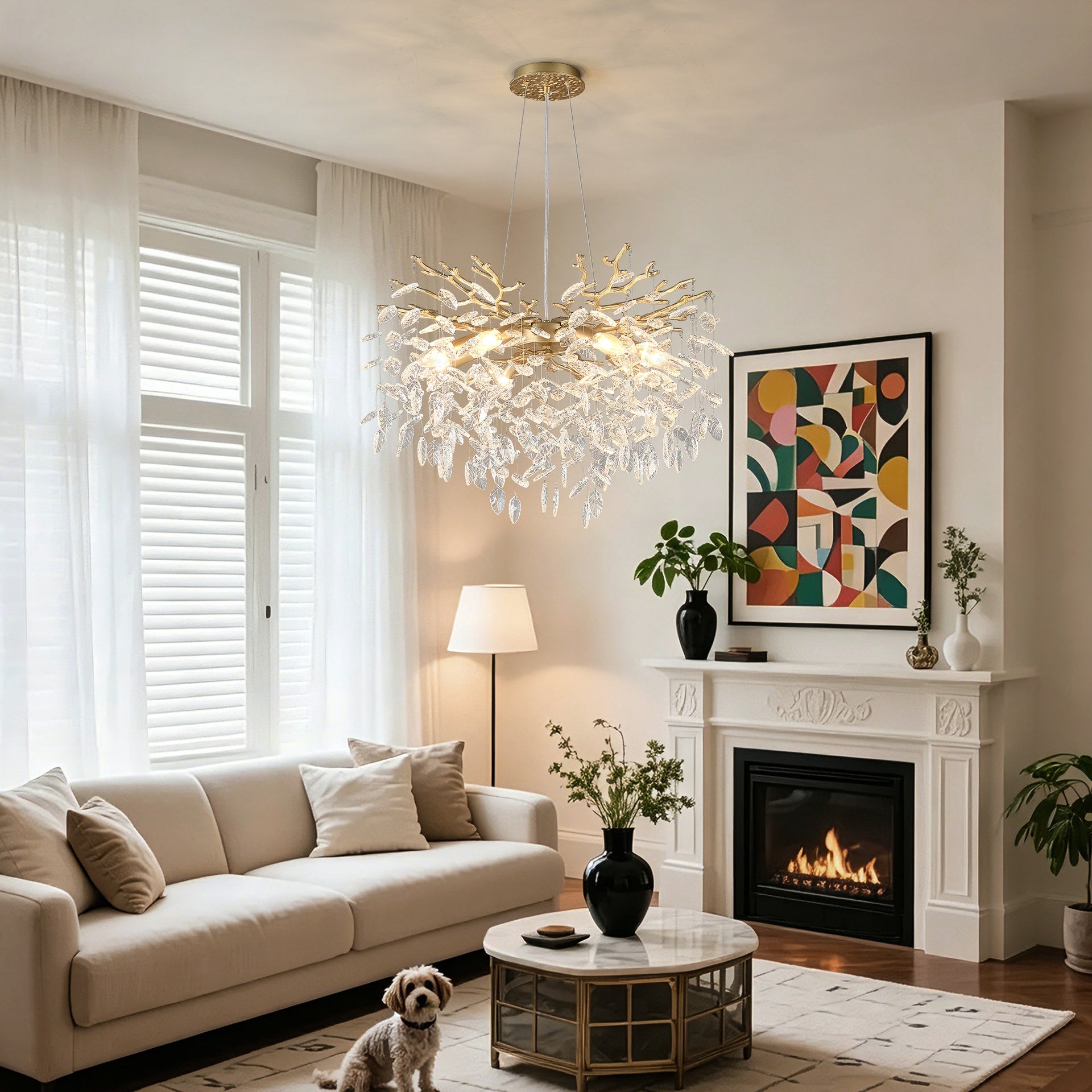 10-Light Chandelier Maple Leaf Crystal Ceiling Lamp, 10-Lights Modern Farmhouse Ceiling Ceiling Hanging Light Fixture , for Dining Room, Kitchen Island--NO INCLUDED BULBS--GOLD