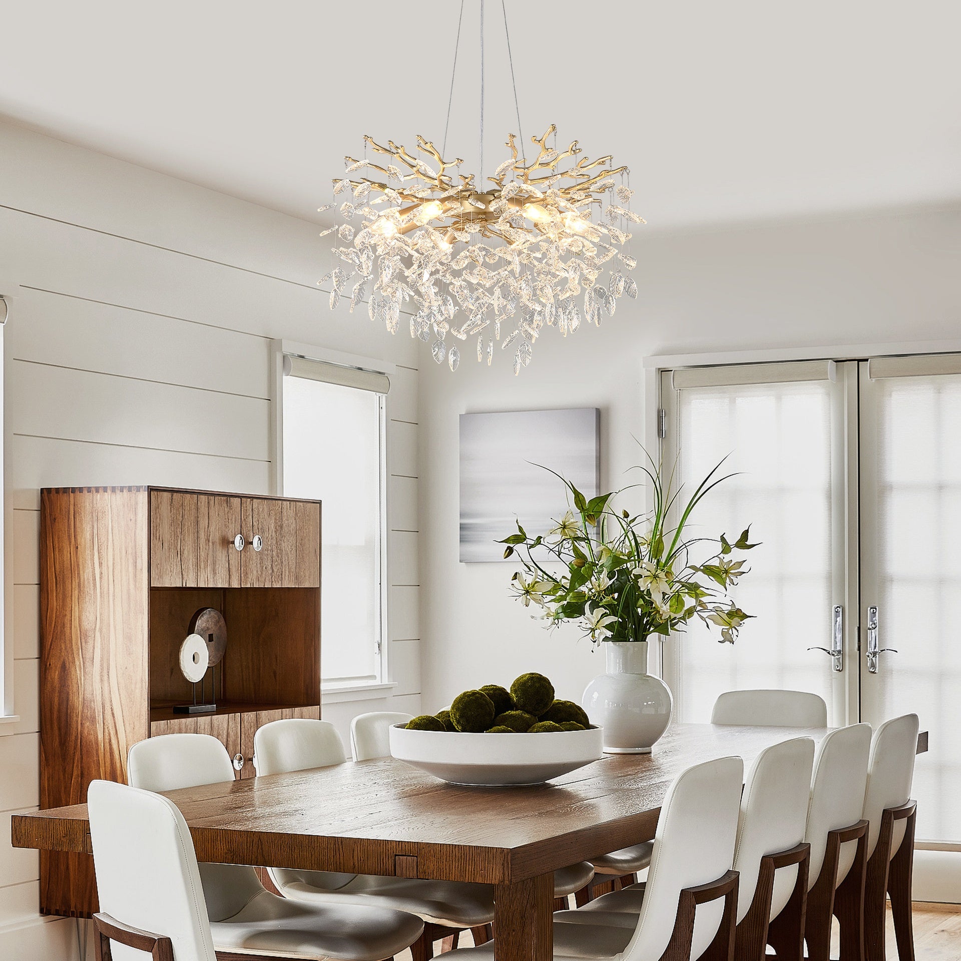 10-Light Chandelier Maple Leaf Crystal Ceiling Lamp, 10-Lights Modern Farmhouse Ceiling Ceiling Hanging Light Fixture , for Dining Room, Kitchen Island--NO INCLUDED BULBS--GOLD