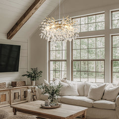 10-Light Chandelier Maple Leaf Crystal Ceiling Lamp, 10-Lights Modern Farmhouse Ceiling Ceiling Hanging Light Fixture , for Dining Room, Kitchen Island--NO INCLUDED BULBS--GOLD