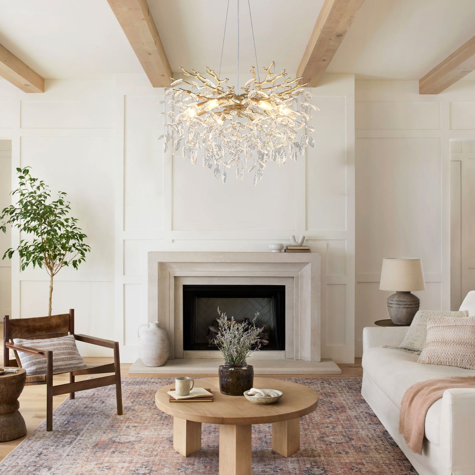 10-Light Chandelier Maple Leaf Crystal Ceiling Lamp, 10-Lights Modern Farmhouse Ceiling Ceiling Hanging Light Fixture , for Dining Room, Kitchen Island--NO INCLUDED BULBS--GOLD