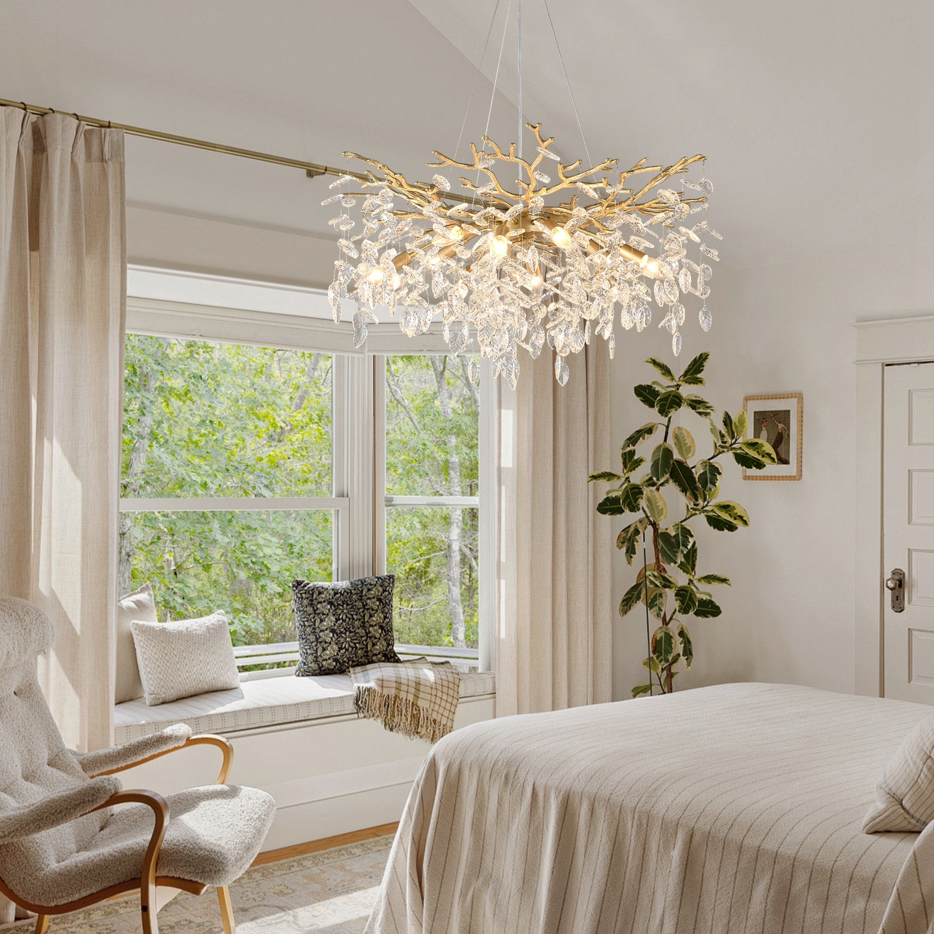8-Light Chandelier  Crystal Ceiling Lamp, 8-Lights Modern Farmhouse Ceiling Ceiling Hanging Light Fixture , for Dining Room, Kitchen Island--NO INCLUDED BULBS--GOLD