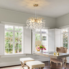 6-Light Chandelier Crystal Ceiling Lamp, 6-Lights Modern Farmhouse Ceiling Ceiling Hanging Light Fixture , for Dining Room, Kitchen Island--NO INCLUDED BULBS--GOLD