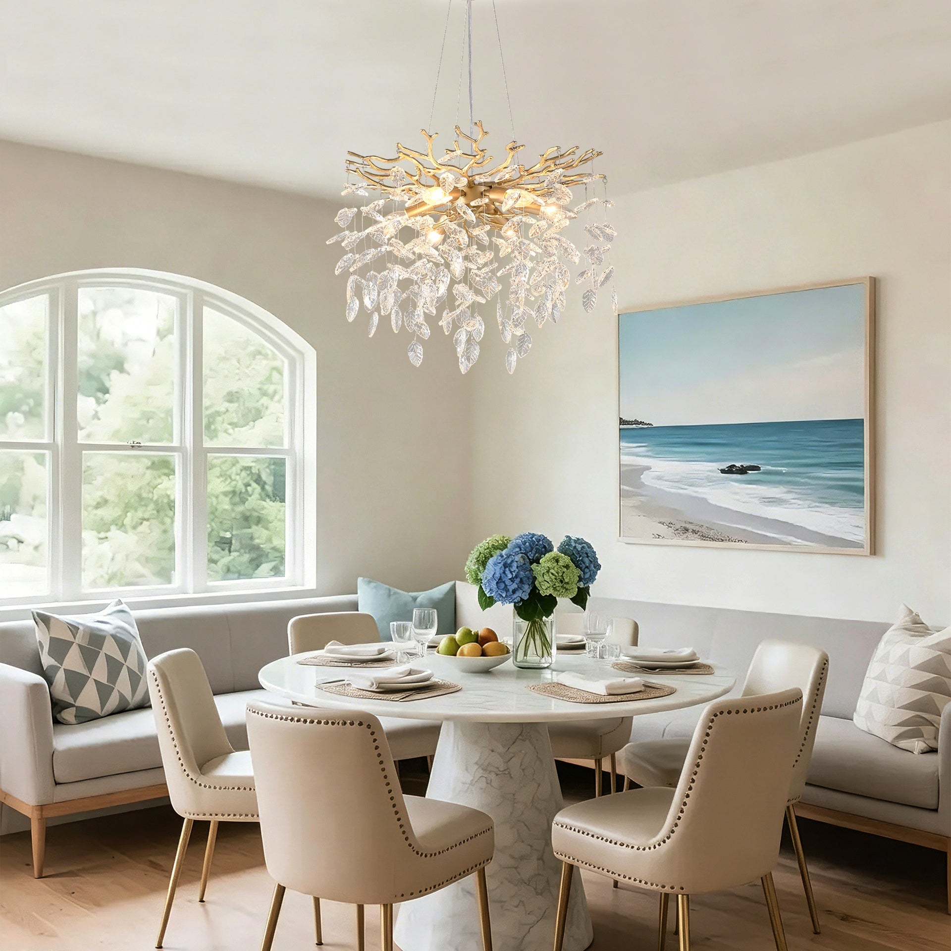 6-Light Chandelier Crystal Ceiling Lamp, 6-Lights Modern Farmhouse Ceiling Ceiling Hanging Light Fixture , for Dining Room, Kitchen Island--NO INCLUDED BULBS--GOLD