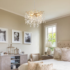 6-Light Chandelier Crystal Ceiling Lamp, 6-Lights Modern Farmhouse Ceiling Ceiling Hanging Light Fixture , for Dining Room, Kitchen Island--NO INCLUDED BULBS--GOLD