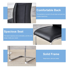 Luxury Simple Arch Chair - Set of 8 Black PU Material High Resilience Dining Chair with Arched Metal Silver Leg.Packed In Two Boxes.