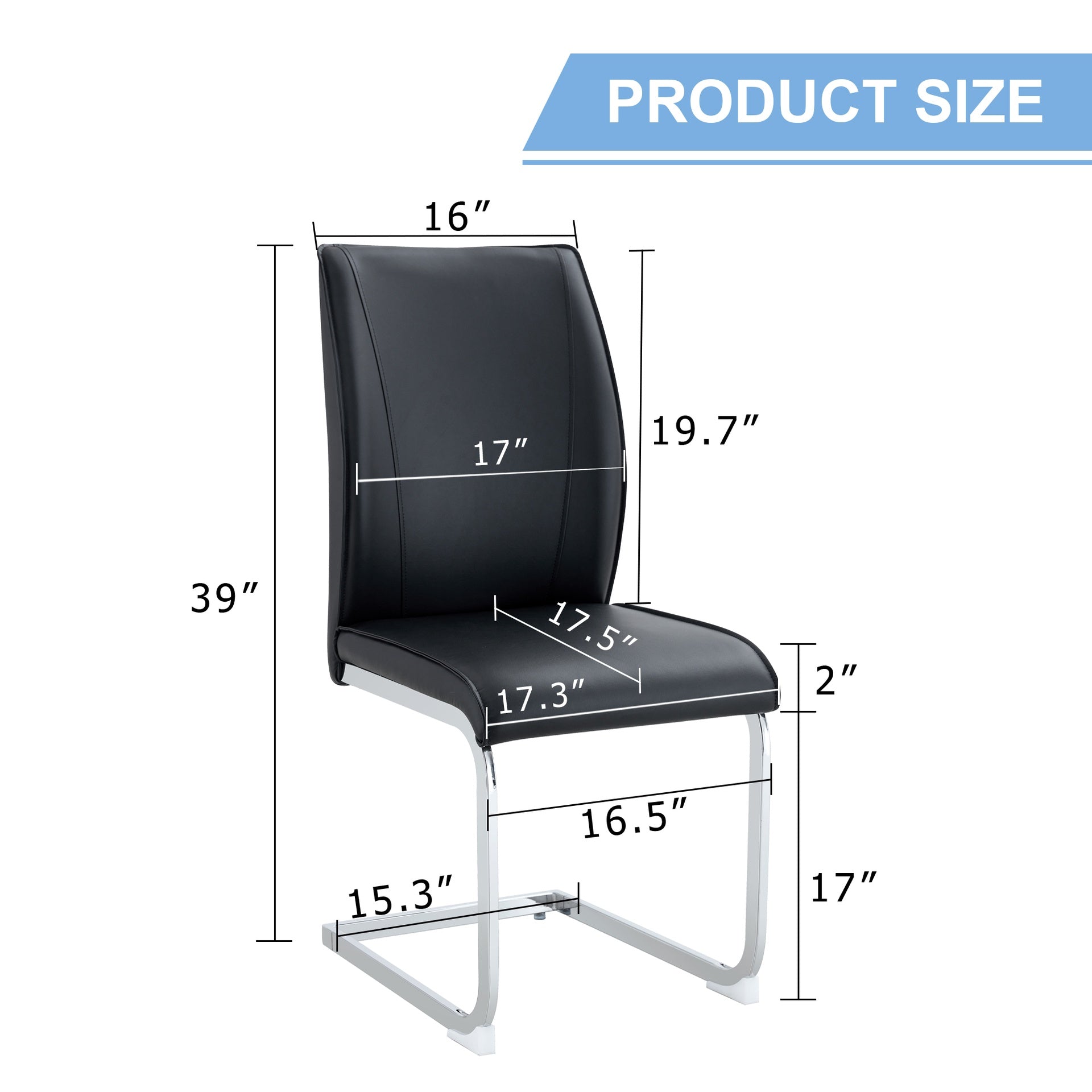 Luxury Simple Arch Chair - Set of 8 Black PU Material High Resilience Dining Chair with Arched Metal Silver Leg.Packed In Two Boxes.
