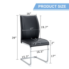 Luxury Simple Arch Chair - Set of 8 Black PU Material High Resilience Dining Chair with Arched Metal Silver Leg.Packed In Two Boxes.