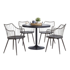 Dakota-Winston Contemporary Dining Set in Black Metal with Black Wood Tabletop and Brown Metal with Dark Walnut Wood by LumiSource - 5 Piece