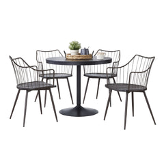 Dakota-Winston Contemporary Dining Set in Black Metal with Black Wood Tabletop and Brown Metal with Dark Walnut Wood by LumiSource - 5 Piece