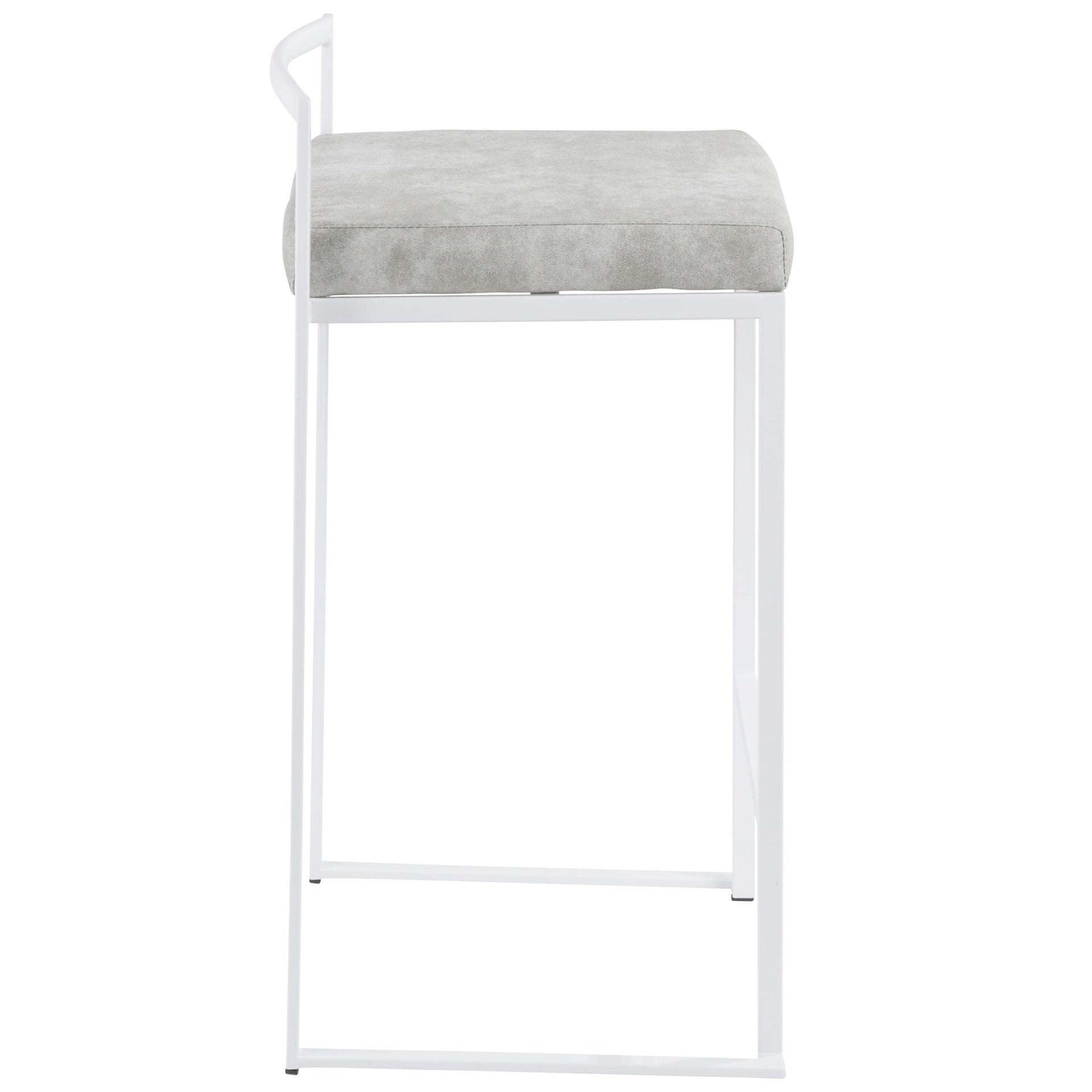 Fuji Contemporary Stackable Counter Stool in White with Light Grey Cowboy Fabric Cushion by LumiSource - Set of 2